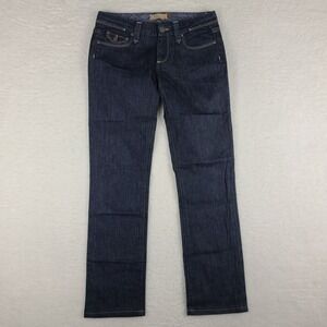 Paige Jeans Womens 27 Blue Straight Leg Flap Pocket Dark Wash Denim HEMMED‎